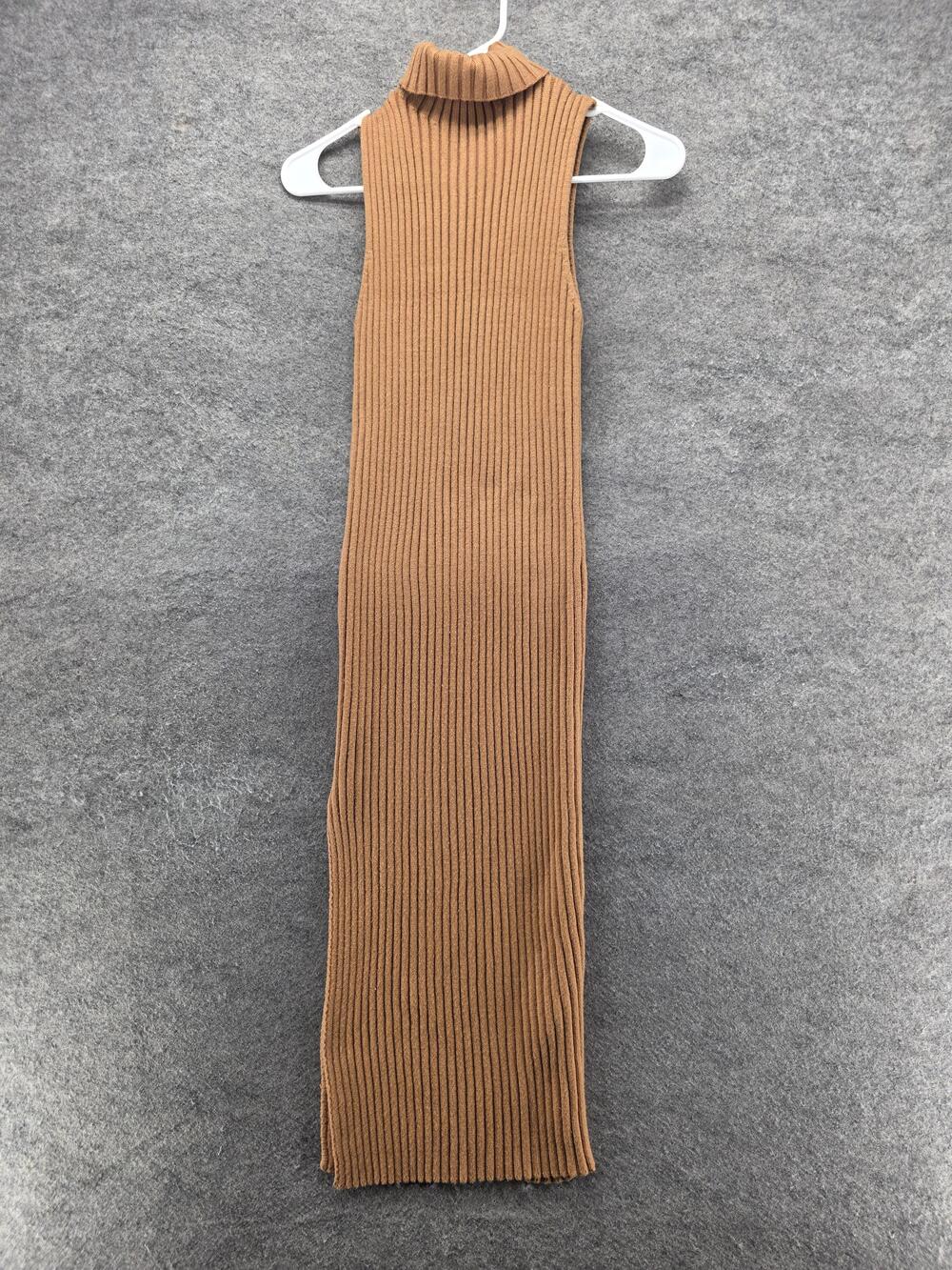 VICI Dress Womens Small Brown Turtleneck Ribbed Sleeveless Bodycon Long Knit